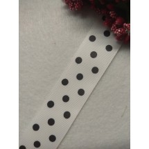 Лента репсовая 2,5 см в горох цв. белый, цена за 1 м